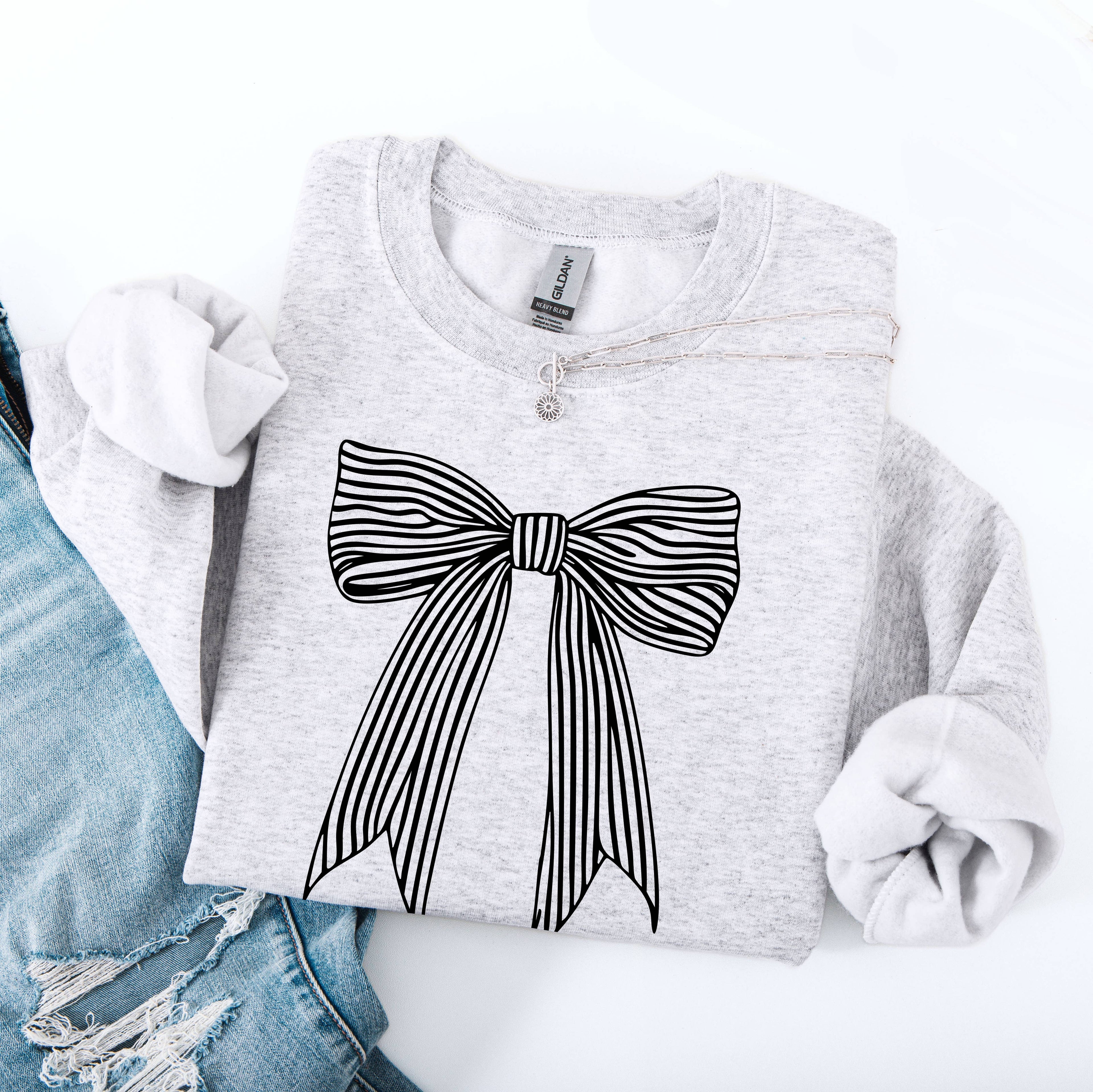 Coquette Bow Sweatshirt, Black Stripe Bow Sweatshirt, Cute