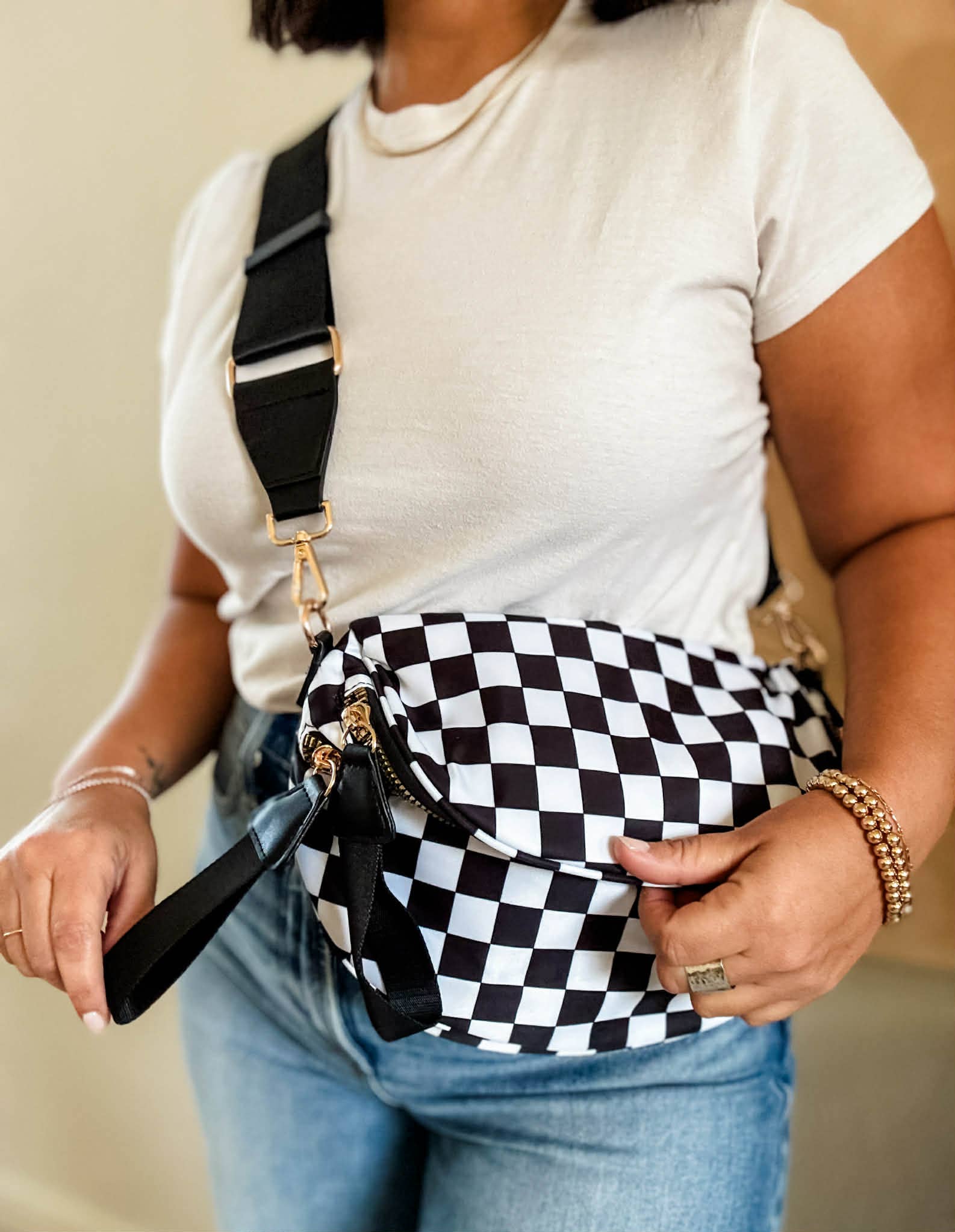 Checkered Crossbody Bum Bag with Adjustable Strap | Sling