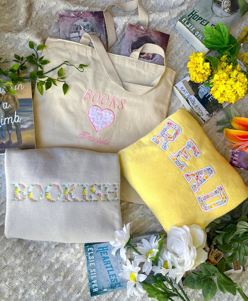 Bookish Floral Spring Embroidered Sweatshirt / Book Sweashir