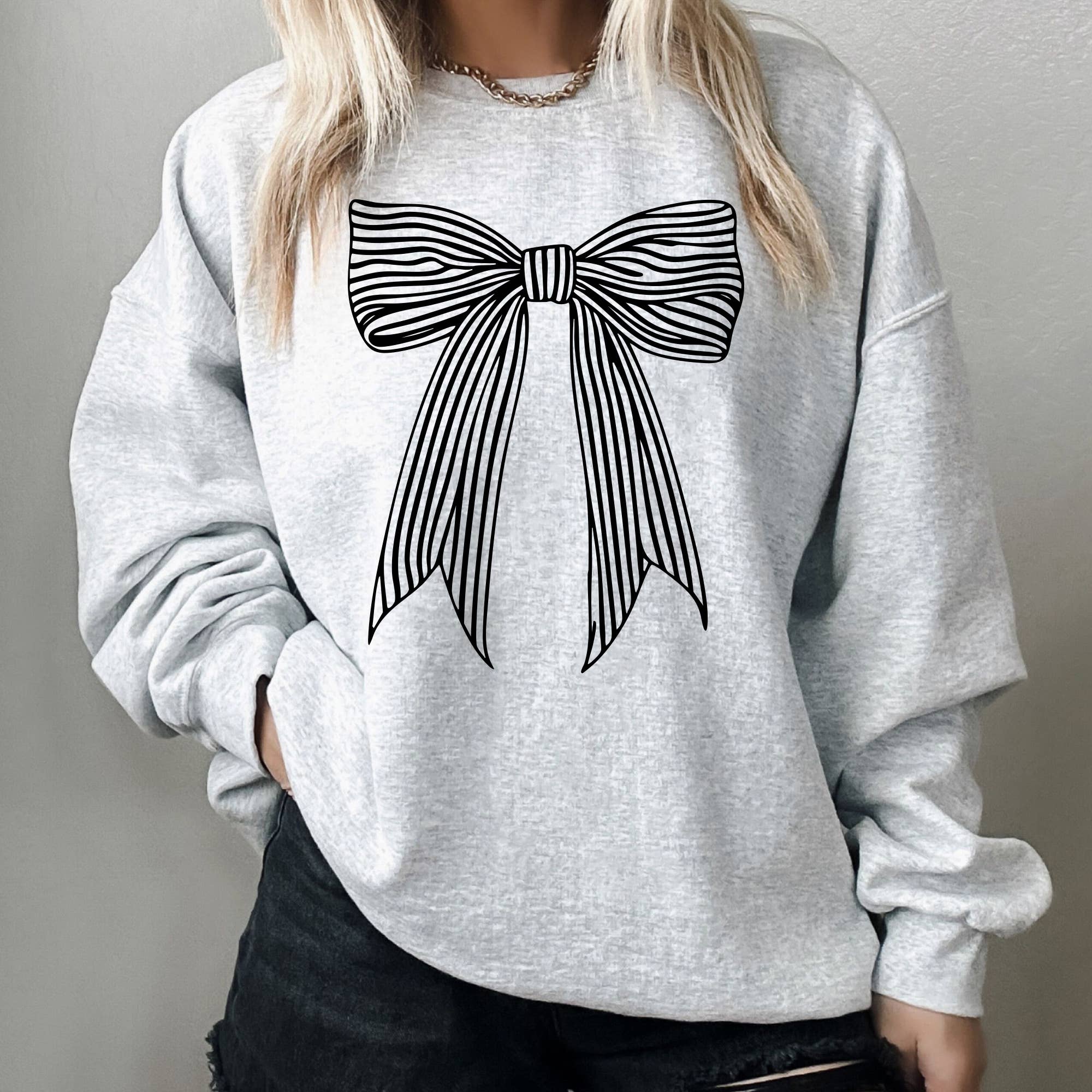 Coquette Bow Sweatshirt, Black Stripe Bow Sweatshirt, Cute