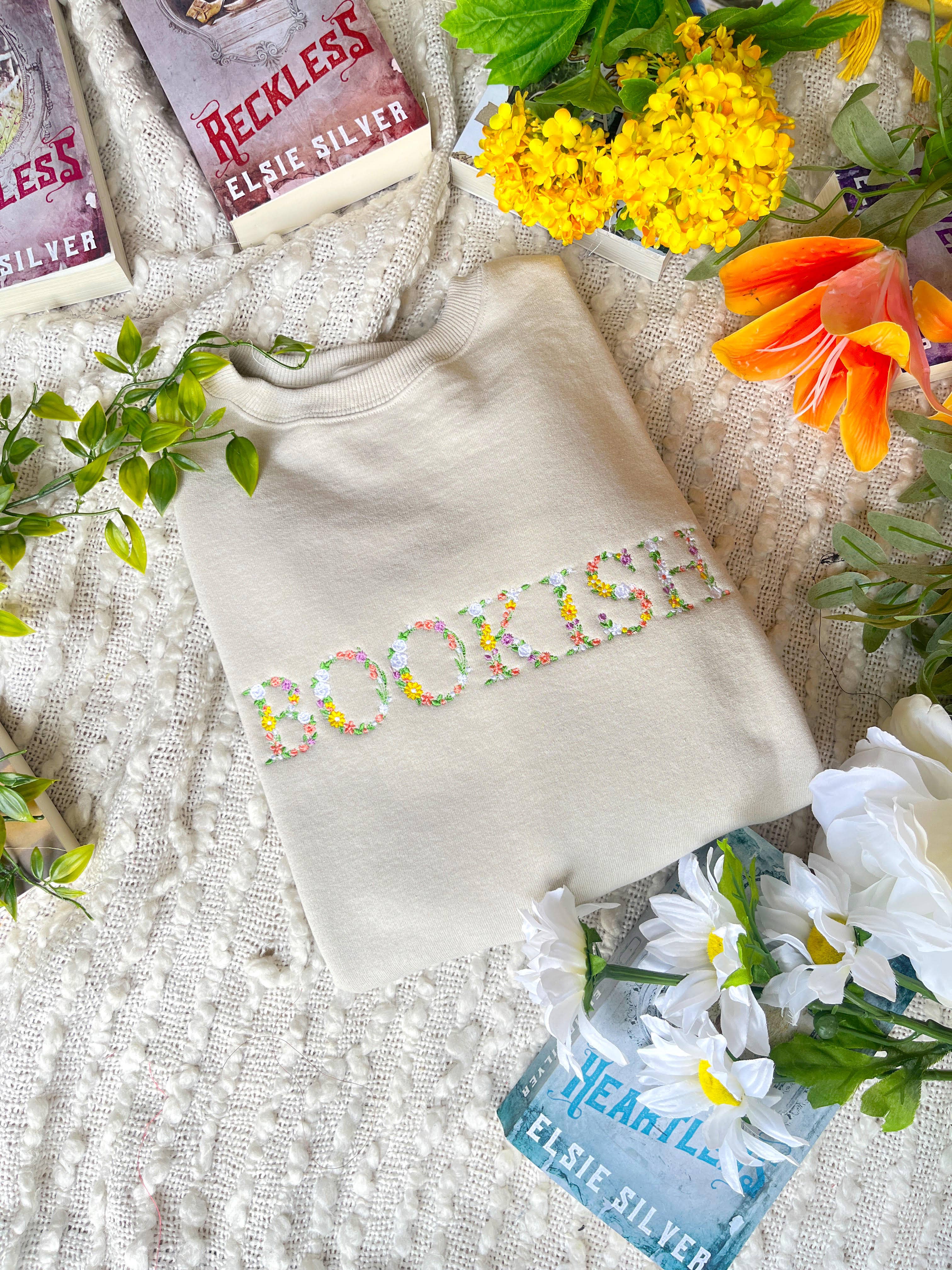 Bookish Floral Spring Embroidered Sweatshirt / Book Sweashir